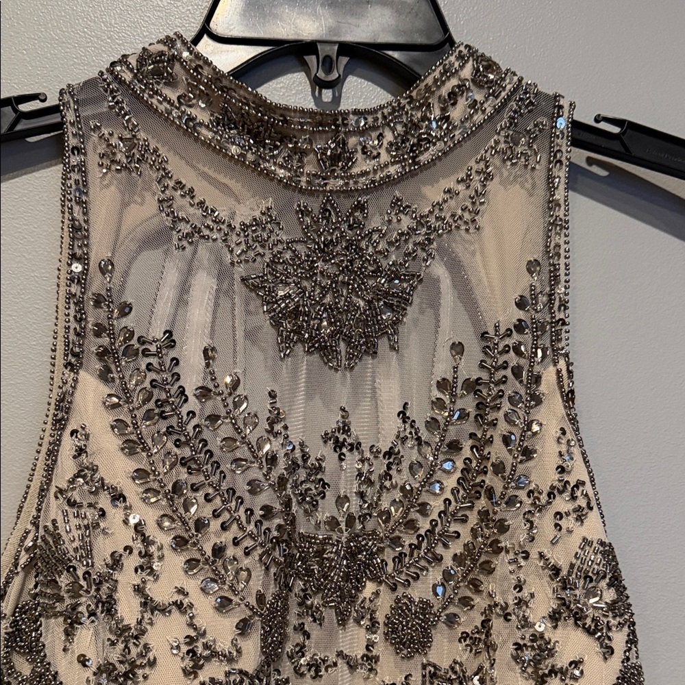 Aidan Mattox Silver Embellished Maxi Dress